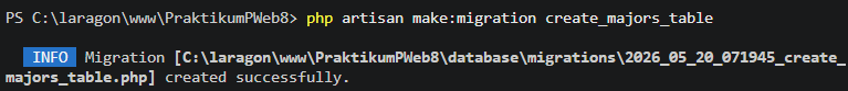 Output perintah create_majors_table